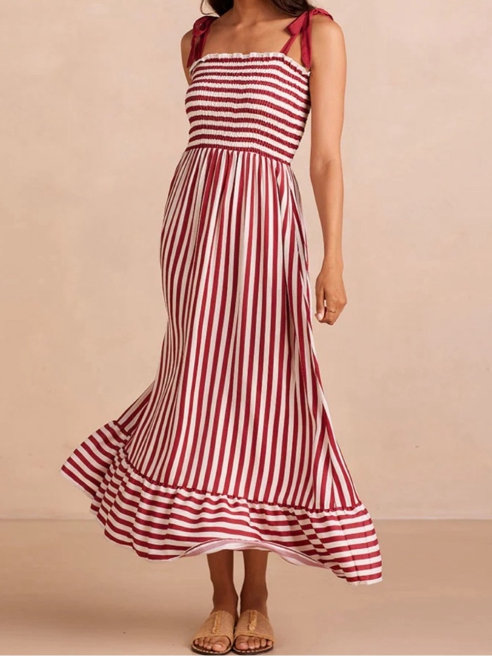 Summersalt NWT Silky Luxe Smocked Maxi Cover up Dress, Red and White Stripe, m